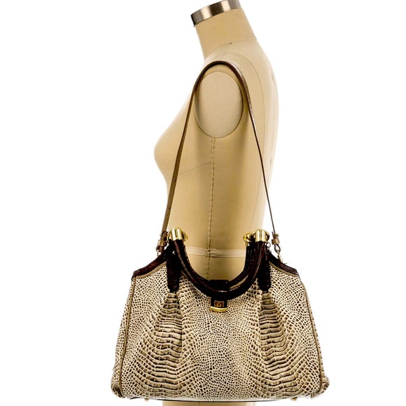 Brahmin Elisa Hobo Bag in Creme Rhodes Tri-Texture lizzard croc embossed🌹 - Picture 3 of 11